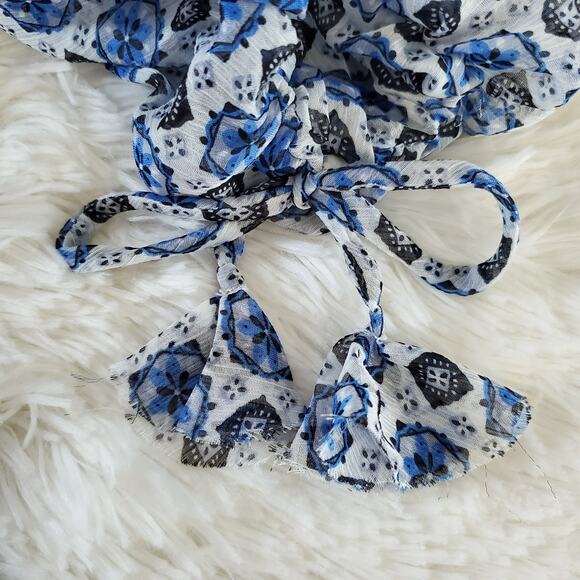 Misa LA Zonia Blue/White Geometric Off-Shoulder Chiffon Mini Dress XS - Picture 8 of 14